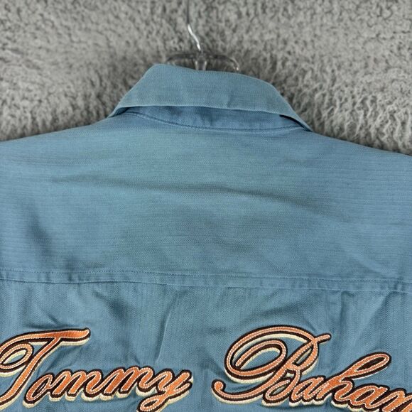 Tommy Bahama Caribbean Stud Silk Rayon Shirt Mens Small S/P Blue Card (Stains) - Picture 8 of 10